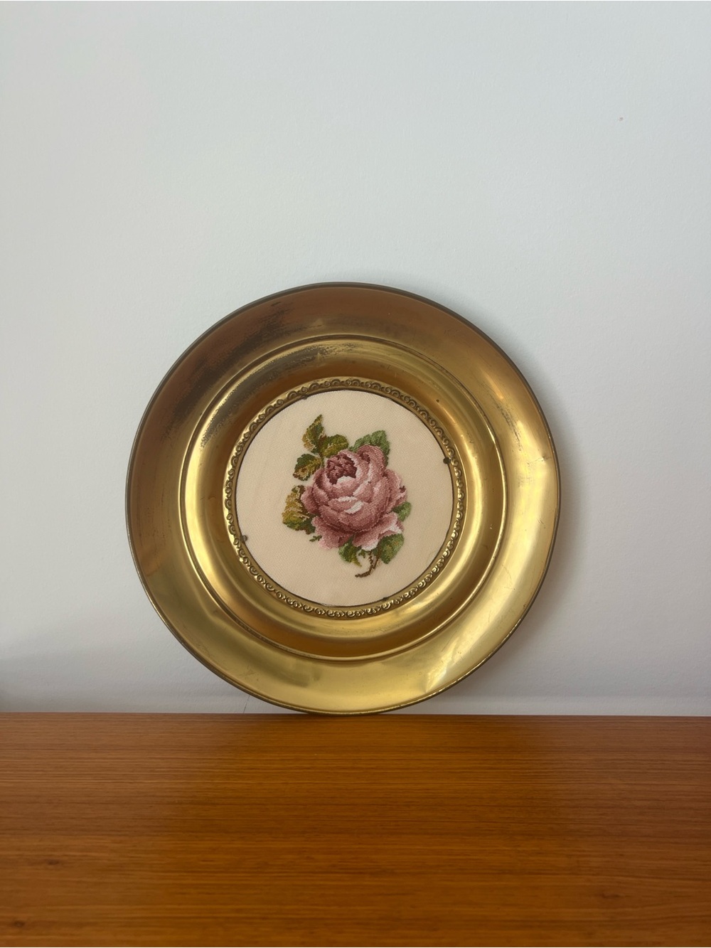 Vintage floral embroidery brass wall decor